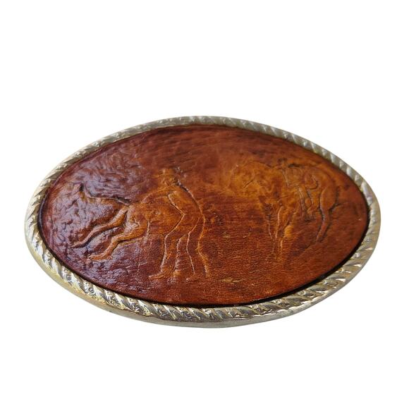 Vintage Embossed Leather Belt SilverTone Rodeo Roper Buckle 1970s Western Cowboy - Picture 3 of 8